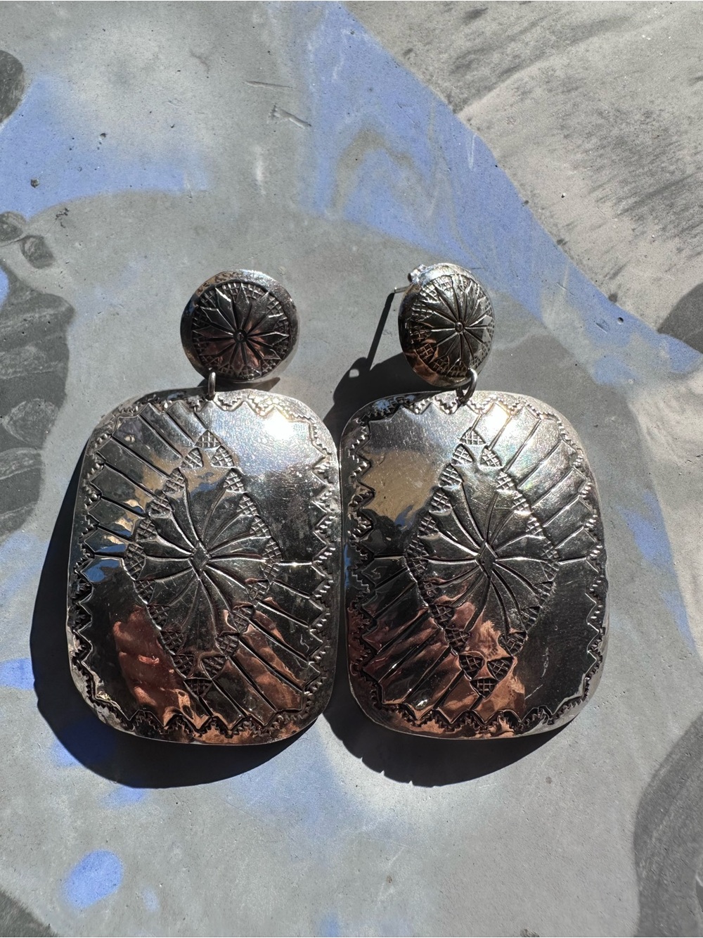 Silver Engraved Southwest Earrings